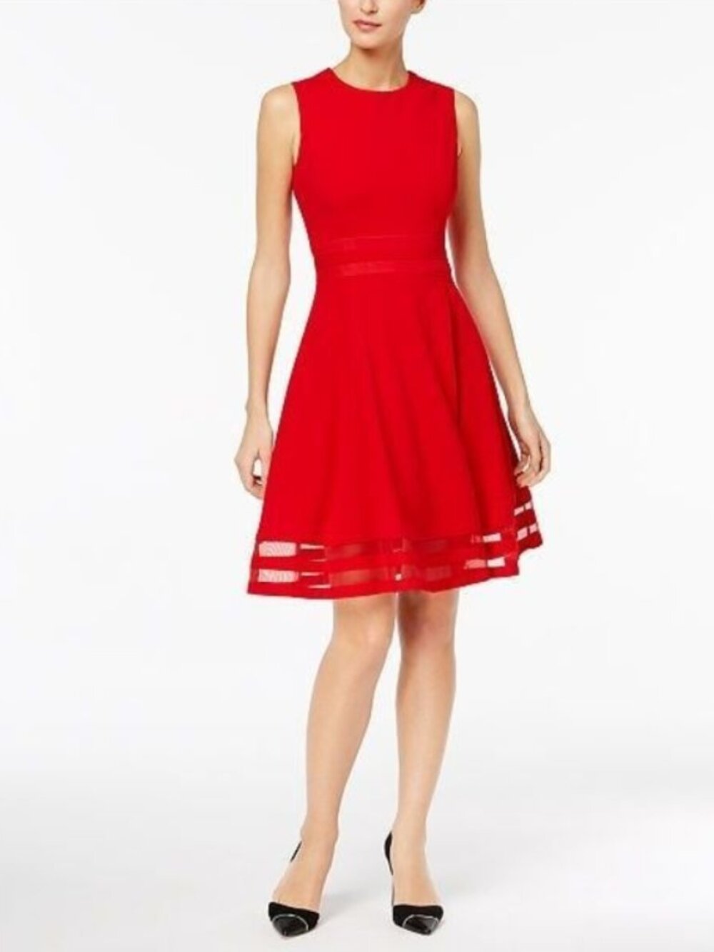 Calvin Klein Fit & Flare Illusion Hem Dress • Size 2 • Red